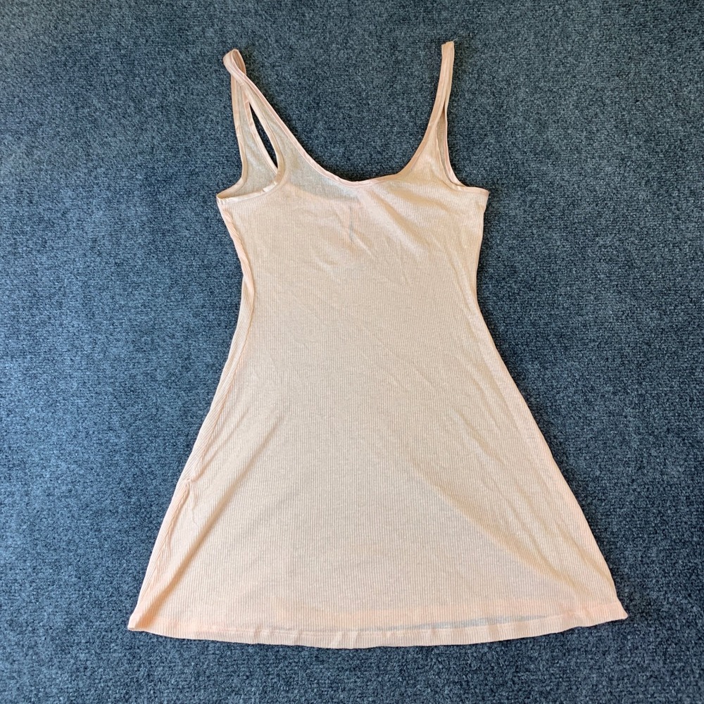 Skims Sheer Cotton Mini Slip Dress Womens Small Peach Ribbed Mini